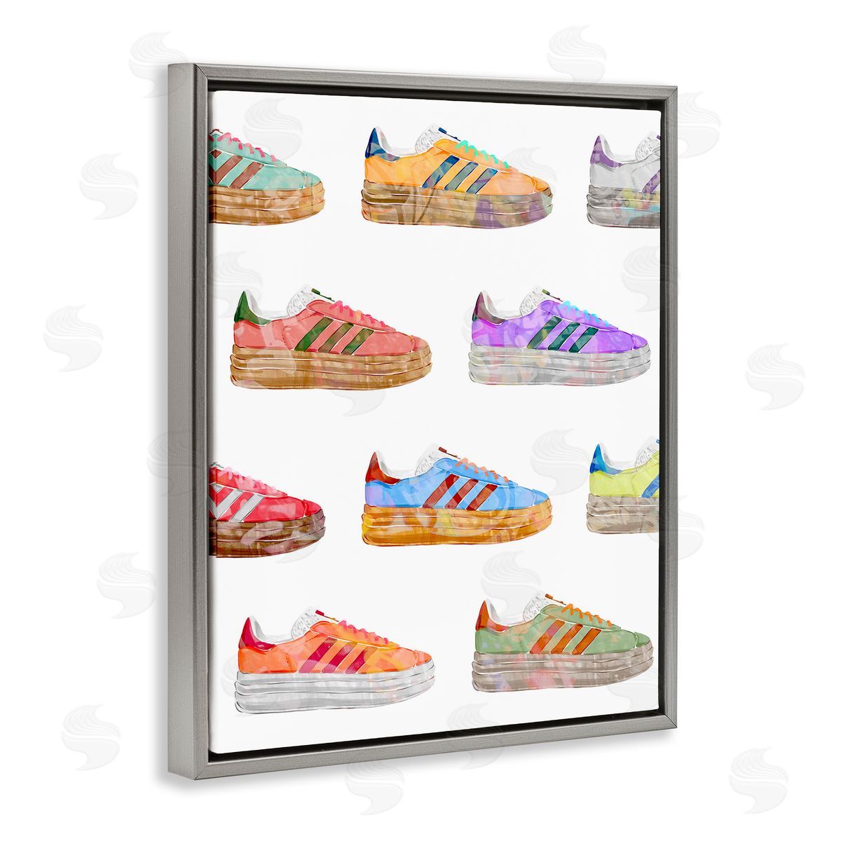 Various Striped Sneakers Grey Floating Frame Canvas Wall Art, Home Decor by Ziwei Li