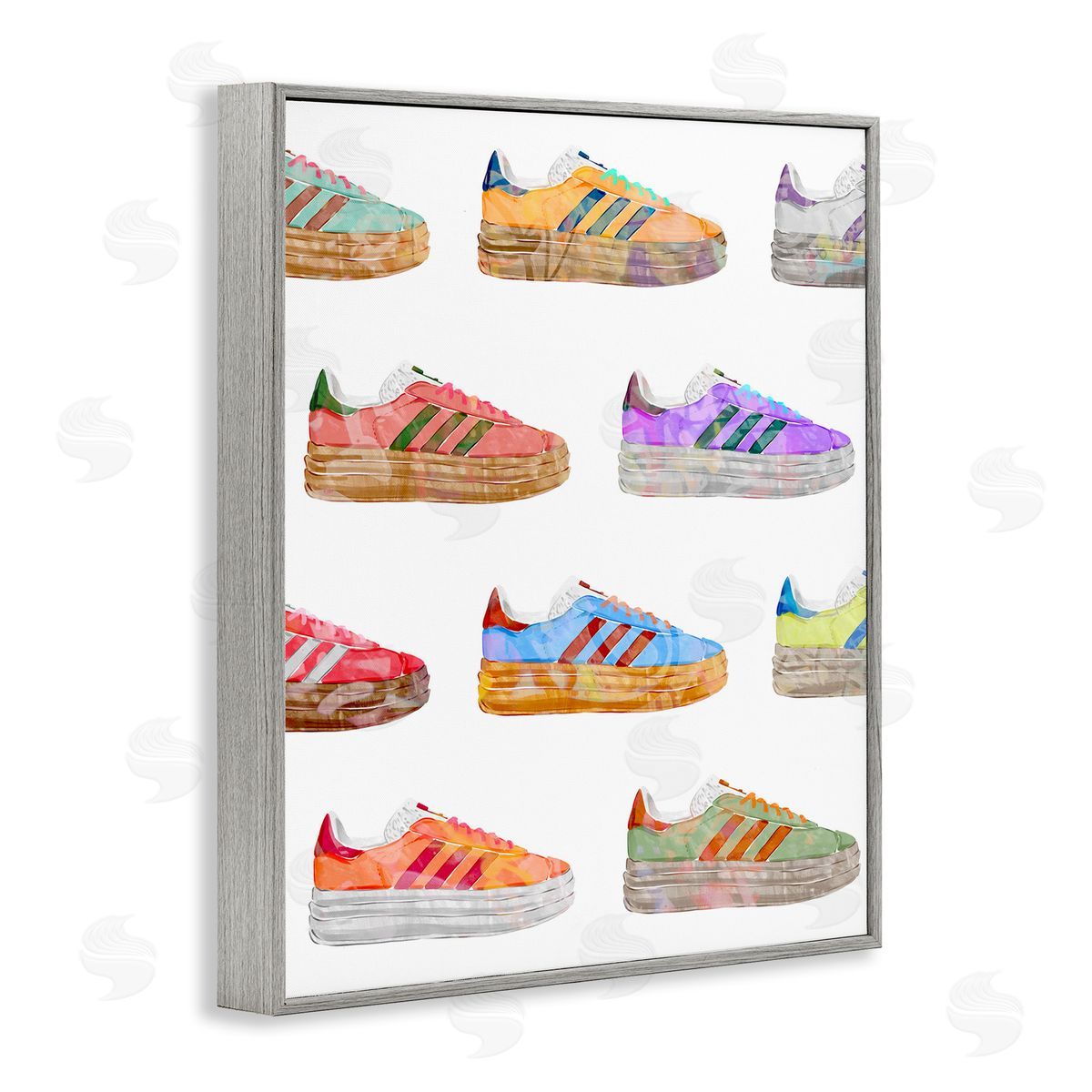 Various Striped Sneakers Grey Frame Print Wall Art, Home Decor by Ziwei Li