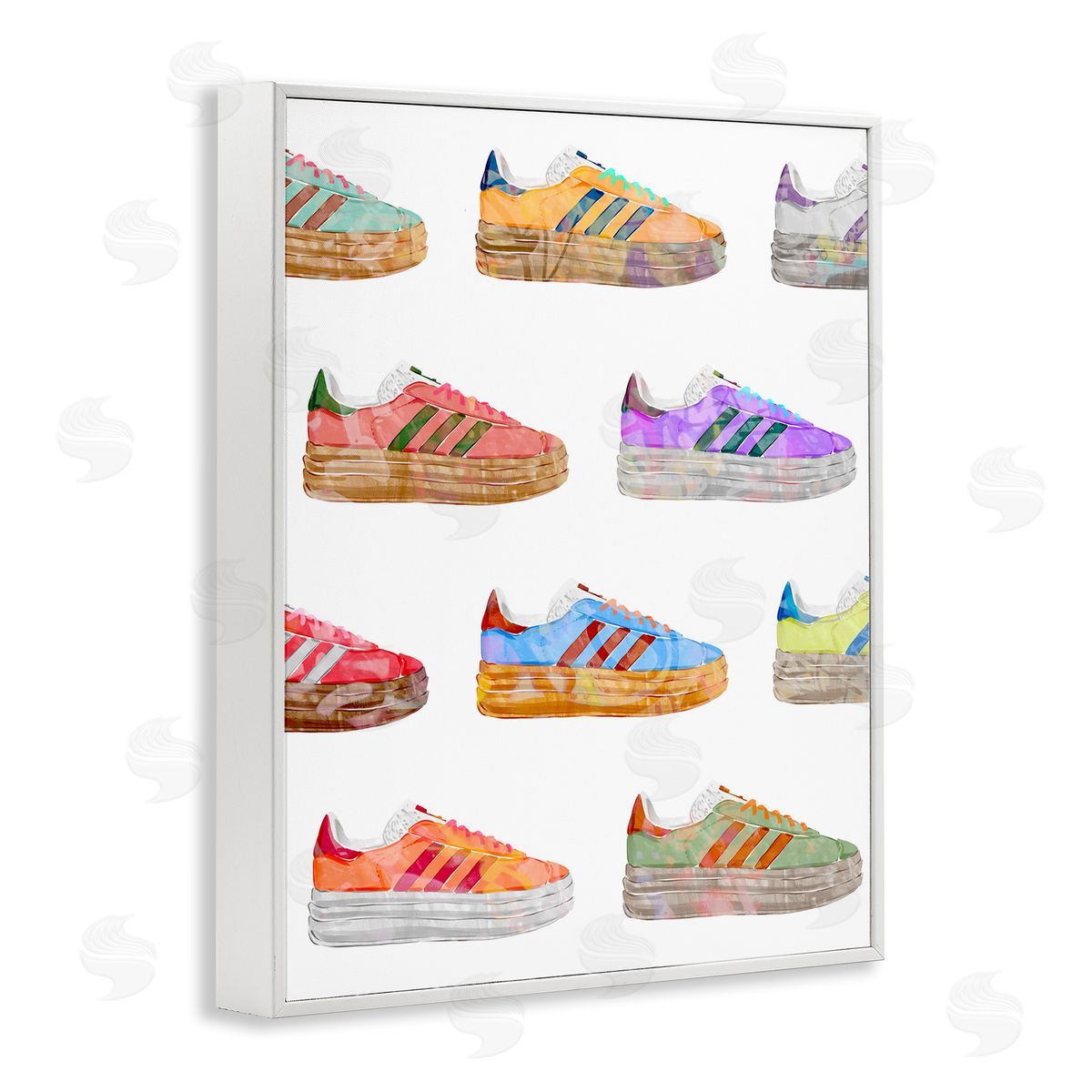 Various Striped Sneakers White Frame Print Wall Art, Home Decor by Ziwei Li