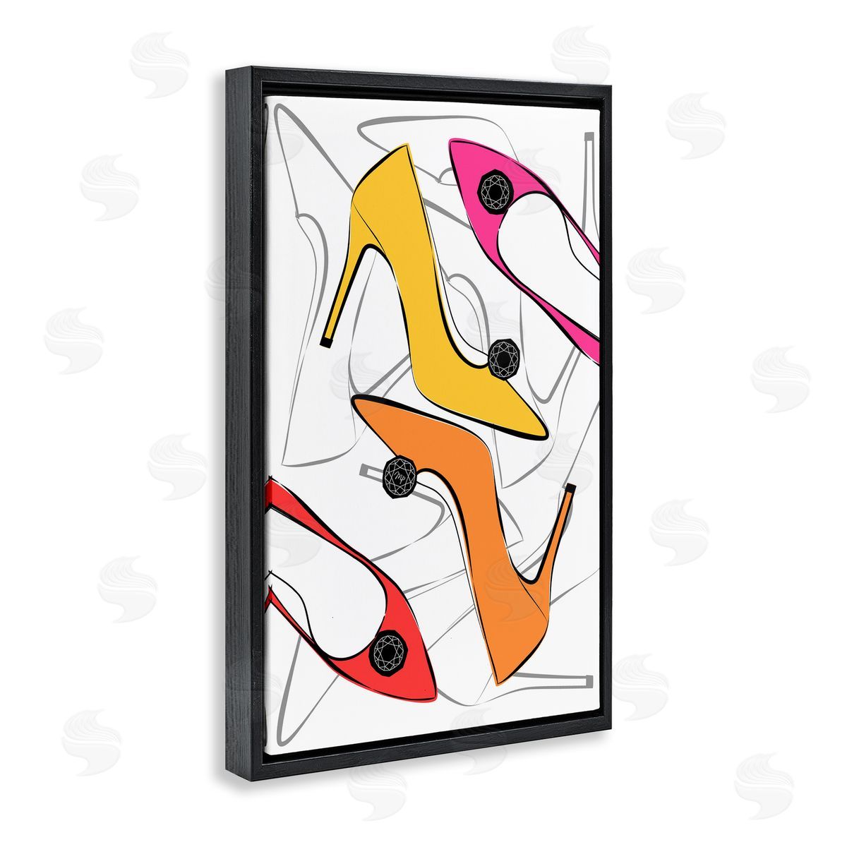 Bright Happy Heels Black Floating Frame Canvas Wall Art, Home Decor by Martina Pavlova