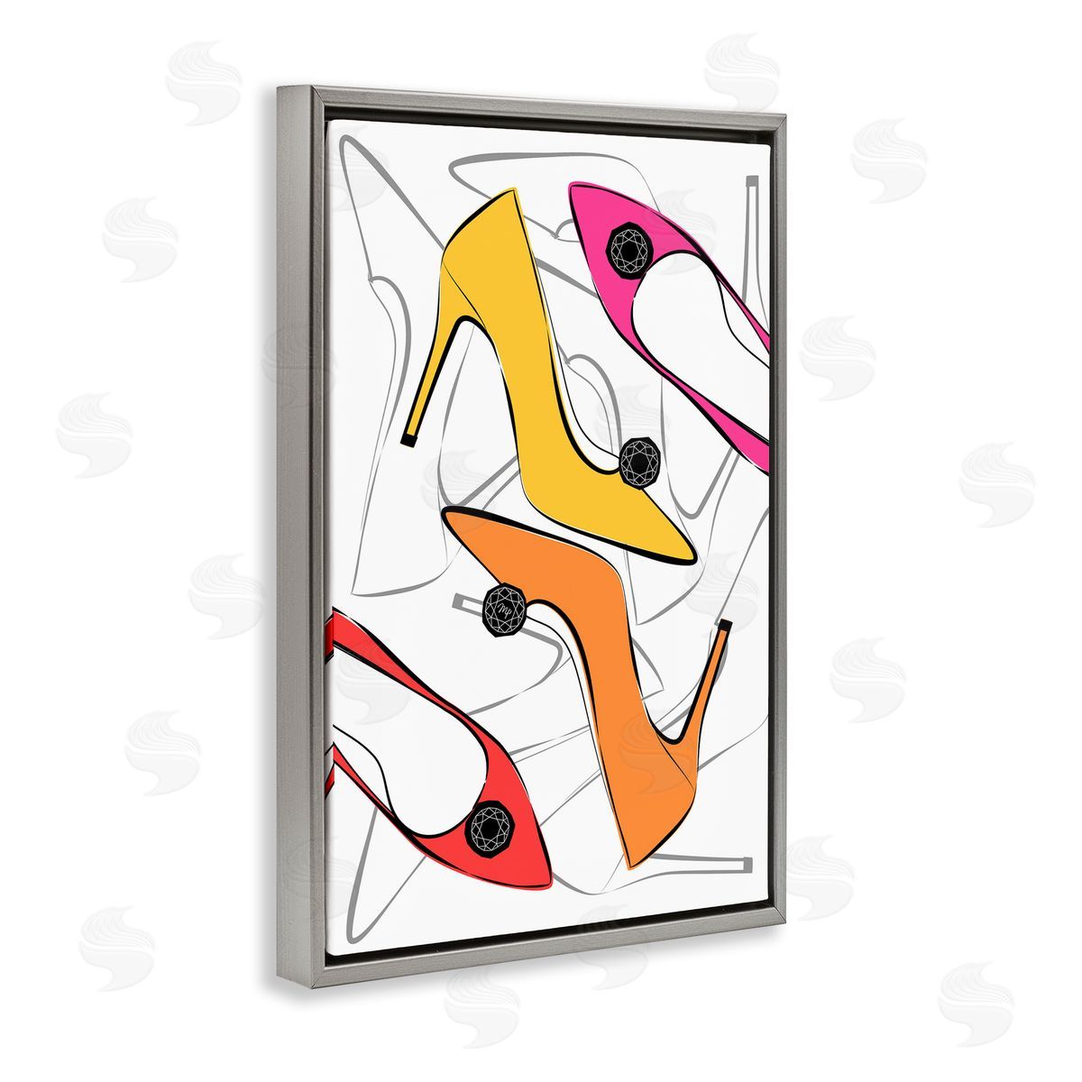 Bright Happy Heels Grey Floating Frame Canvas Wall Art, Home Decor by Martina Pavlova