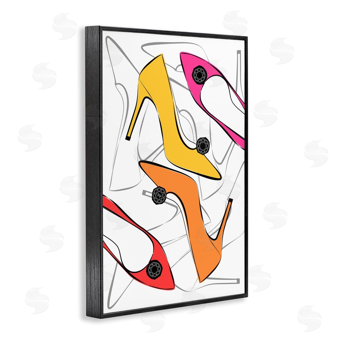 Bright Happy Heels Black Frame Print Wall Art, Home Decor by Martina Pavlova