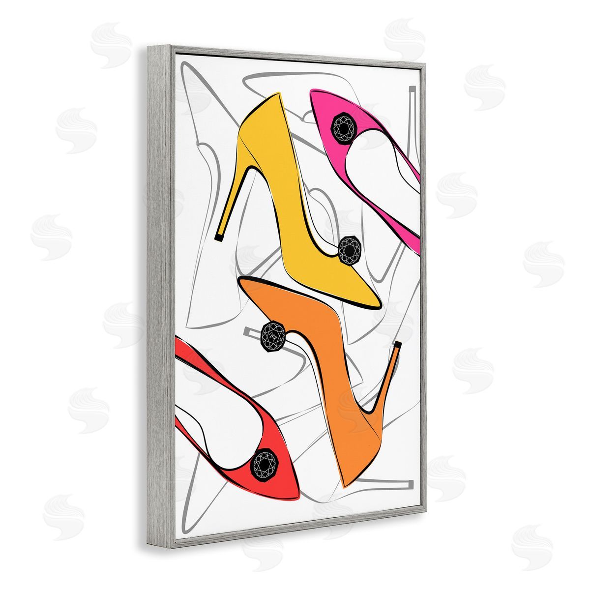 Bright Happy Heels Grey Frame Print Wall Art, Home Decor by Martina Pavlova