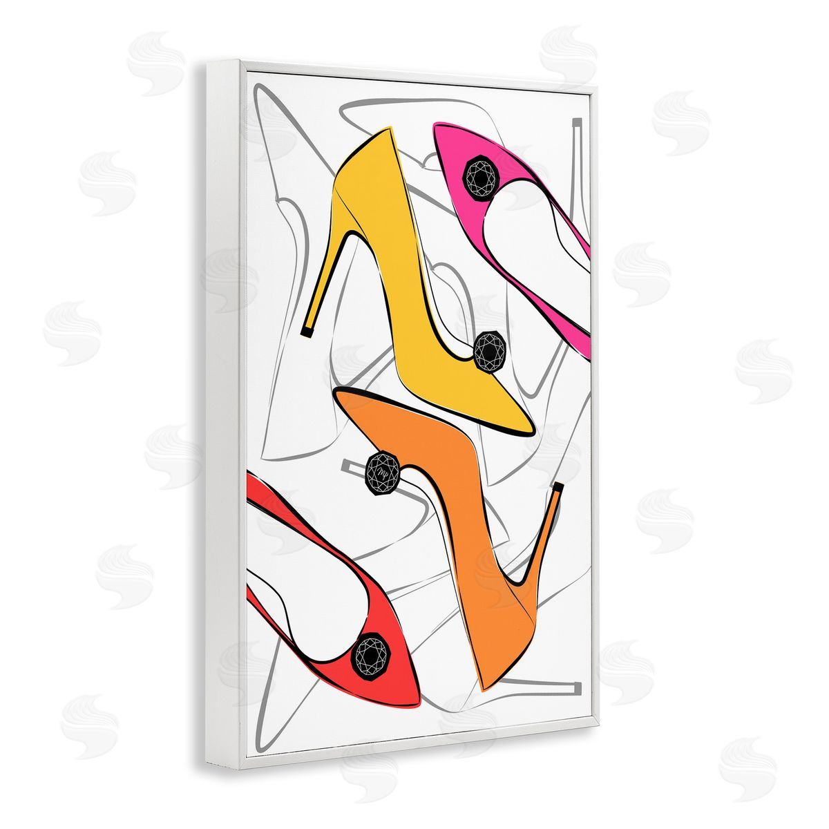 Bright Happy Heels White Frame Print Wall Art, Home Decor by Martina Pavlova