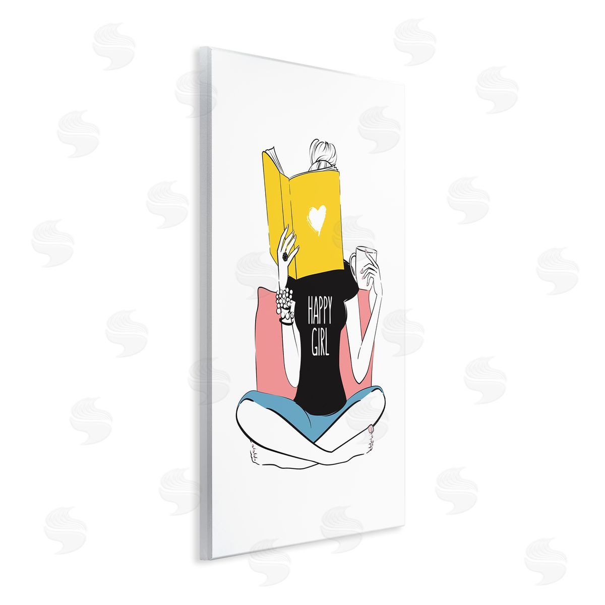 Happy Reader Girl Wood Plaque Wall Art, Home Decor by Martina Pavlova