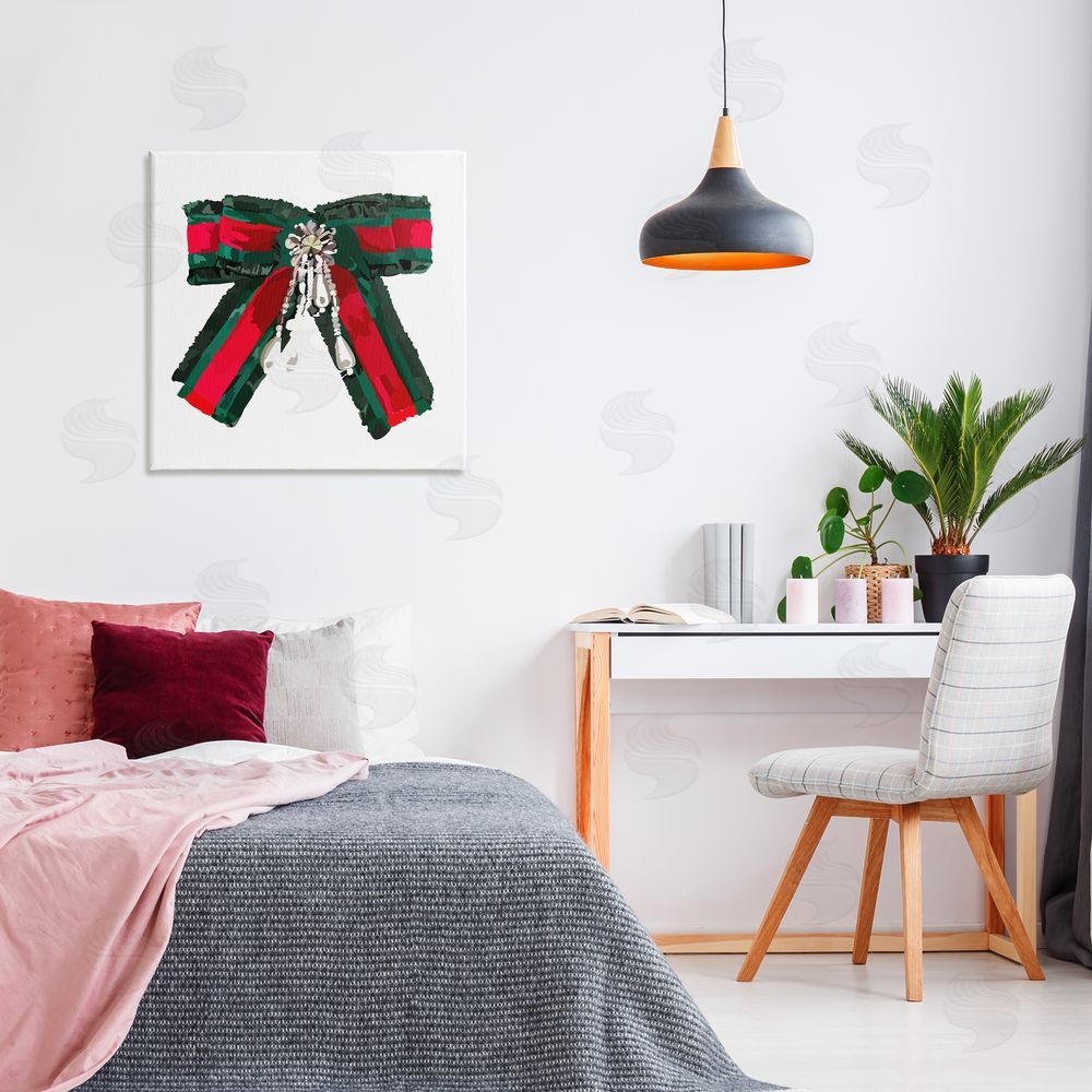 Amelia Noyes Green & Red Bow Canvas Wall Art Print in Room
