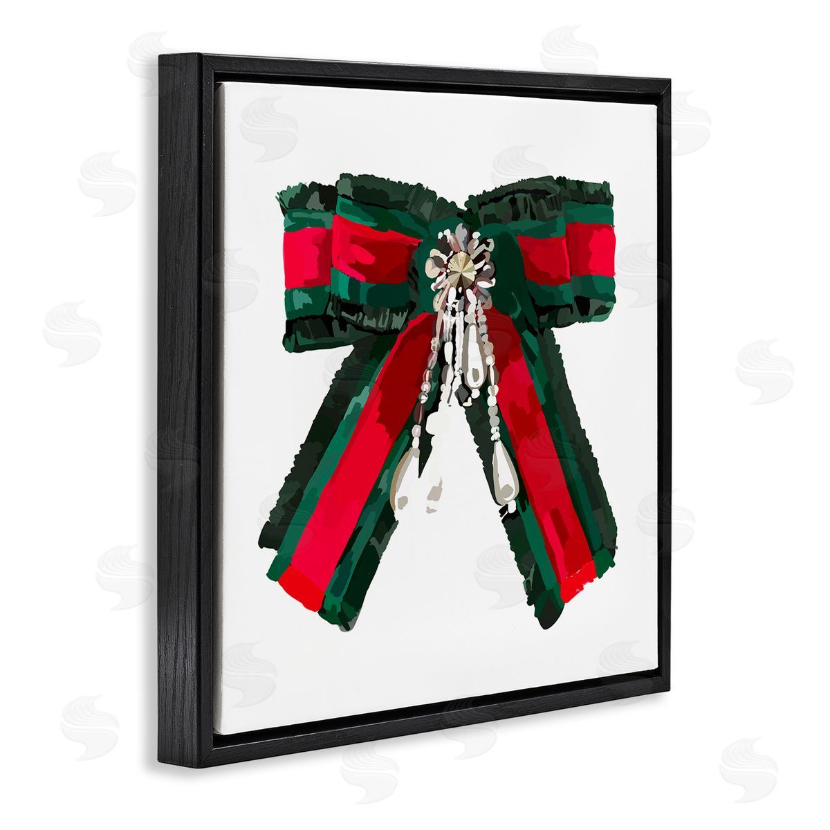 Amelia Noyes Green & Red Bow Black Floating Frame Canvas Wall Art Print