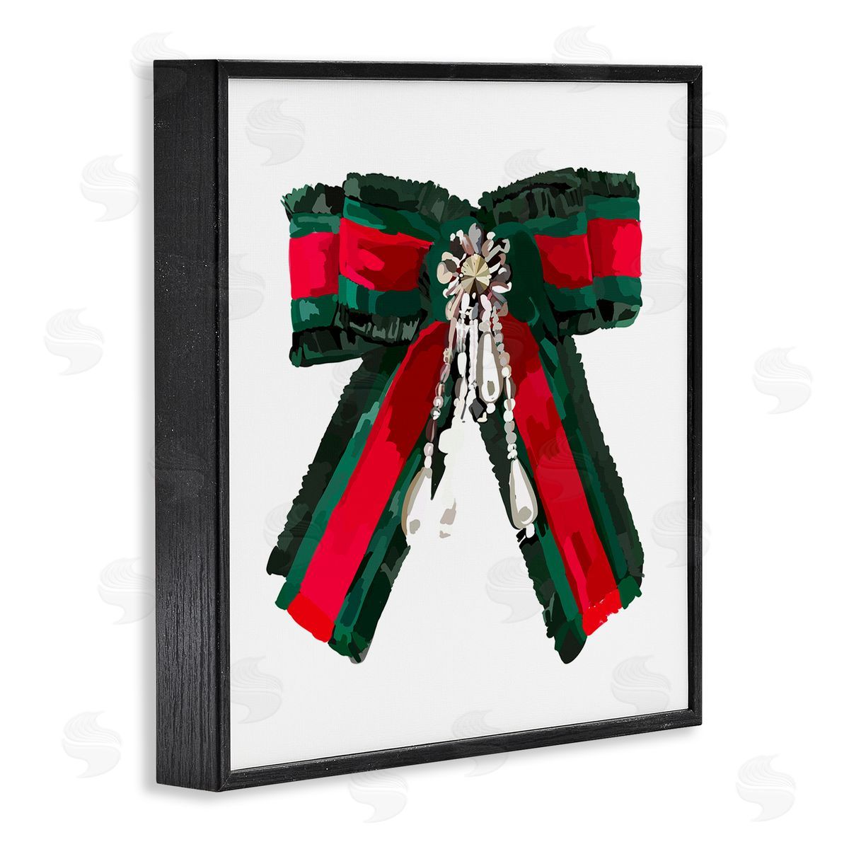 Amelia Noyes Green & Red Bow Black Framed Giclee Wall Art Print