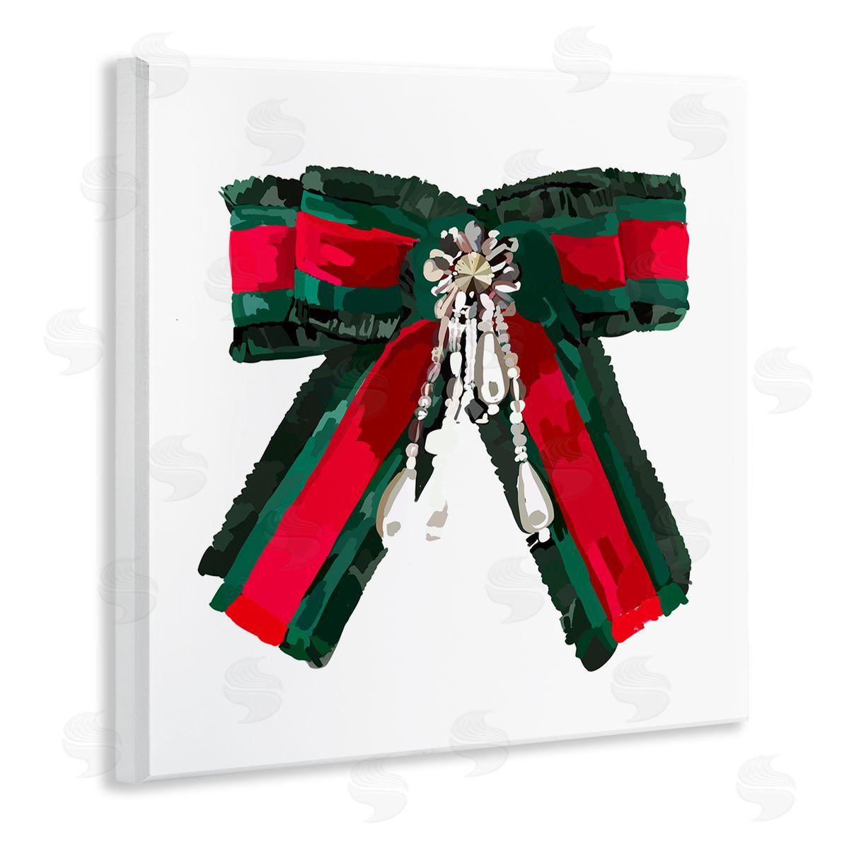Amelia Noyes Green & Red Bow Wooden Wall Plaque Art Print