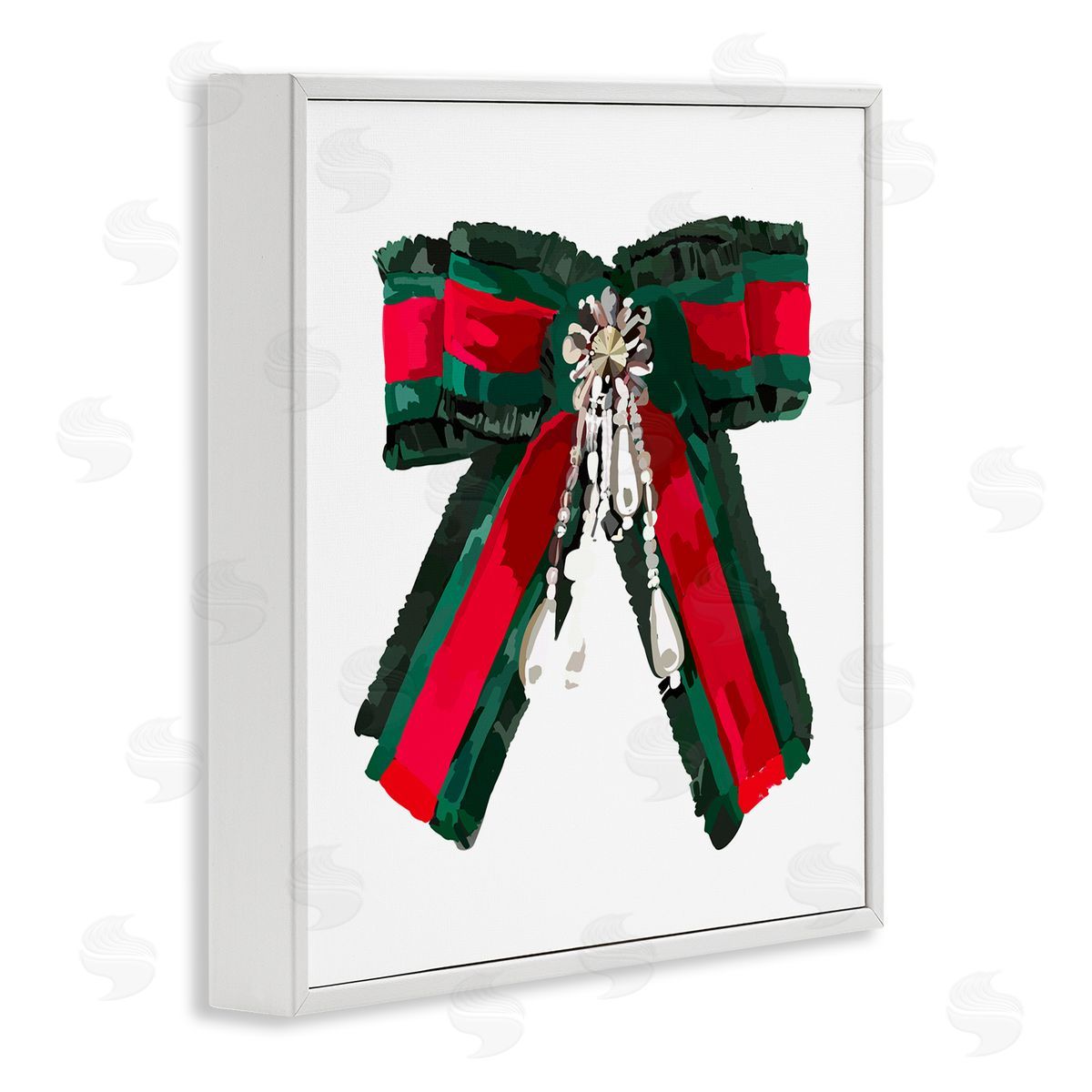 Amelia Noyes Green & Red Bow White Framed Giclee Wall Art Print