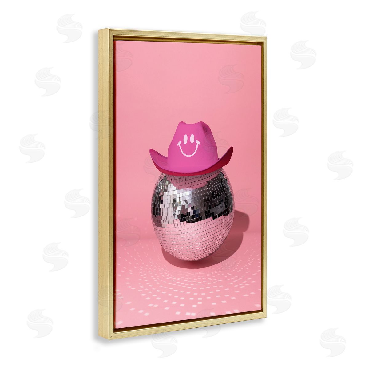 Disco Ball with Cowboy Hat Gold Floating Frame Canvas Wall Art, Home Decor by LISH Creative