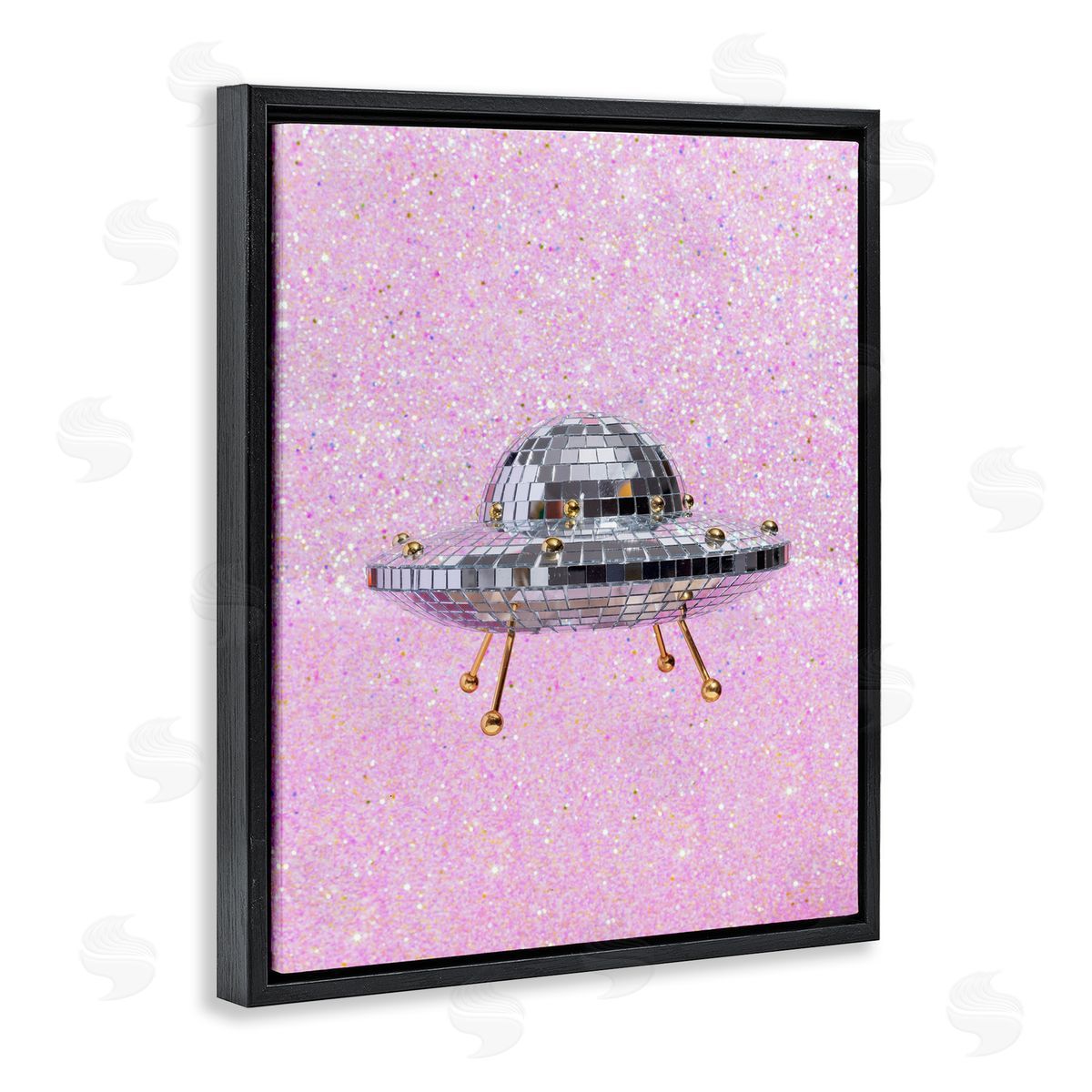 Disco Patterned UFO Black Floating Frame Canvas Wall Art, Home Decor by LISH Creative