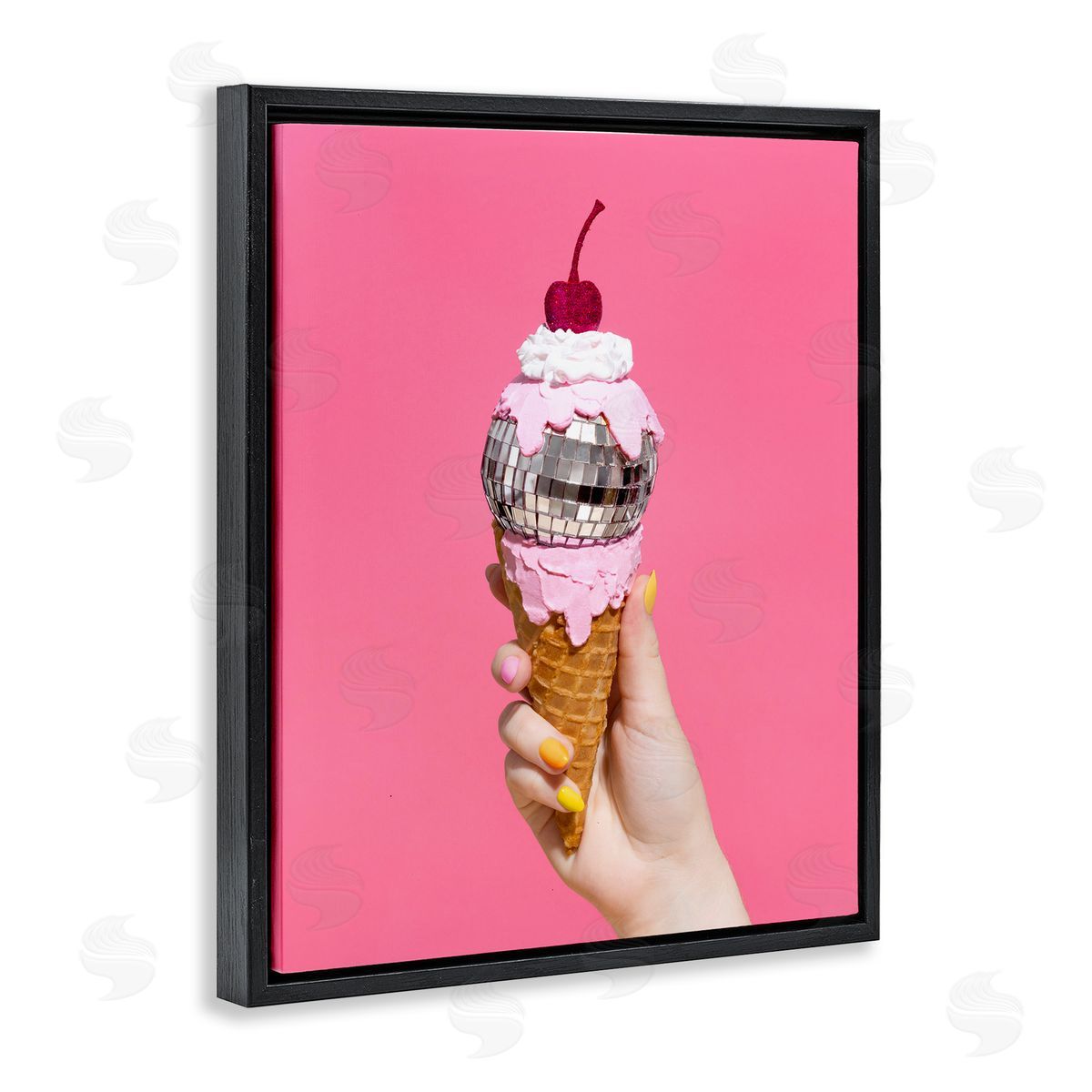 Glam Disco Ice Cream Black Floating Frame Canvas Wall Art, Home Decor by LISH Creative