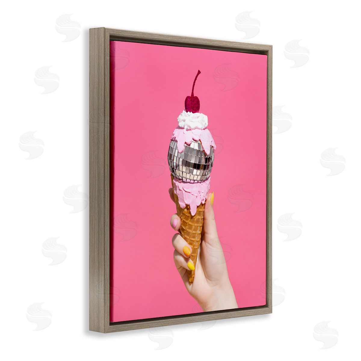 Glam Disco Ice Cream Brown Floating Frame Canvas Wall Art, Home Decor by LISH Creative