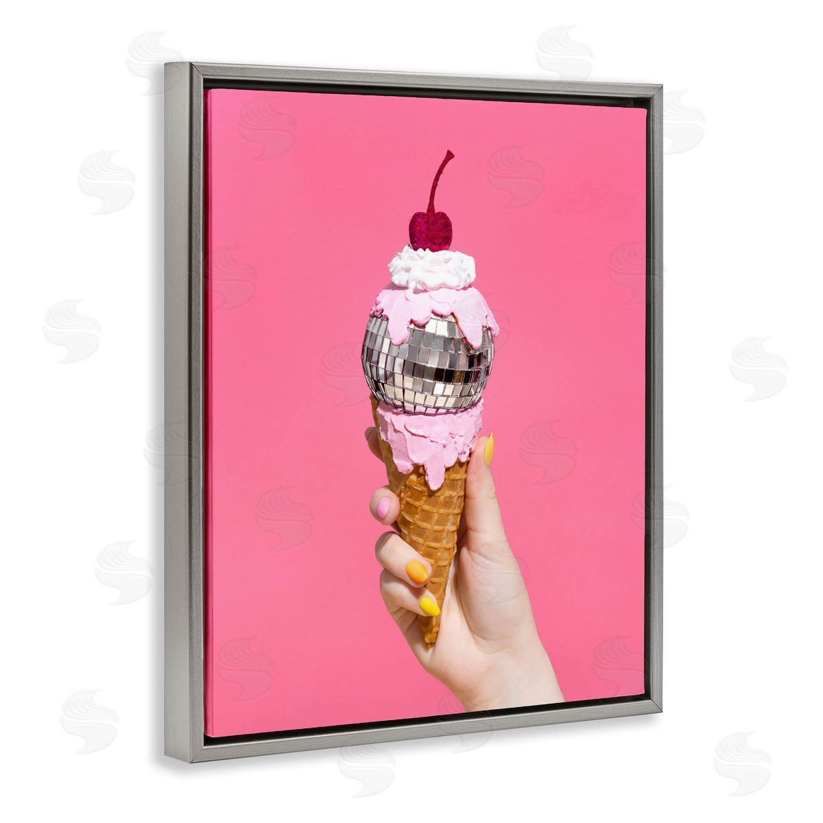 Glam Disco Ice Cream Grey Floating Frame Canvas Wall Art, Home Decor by LISH Creative