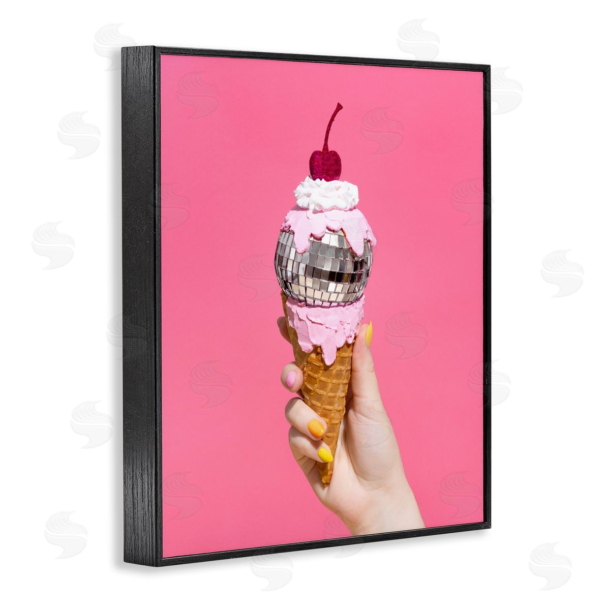 Glam Disco Ice Cream Black Frame Print Wall Art, Home Decor by LISH Creative