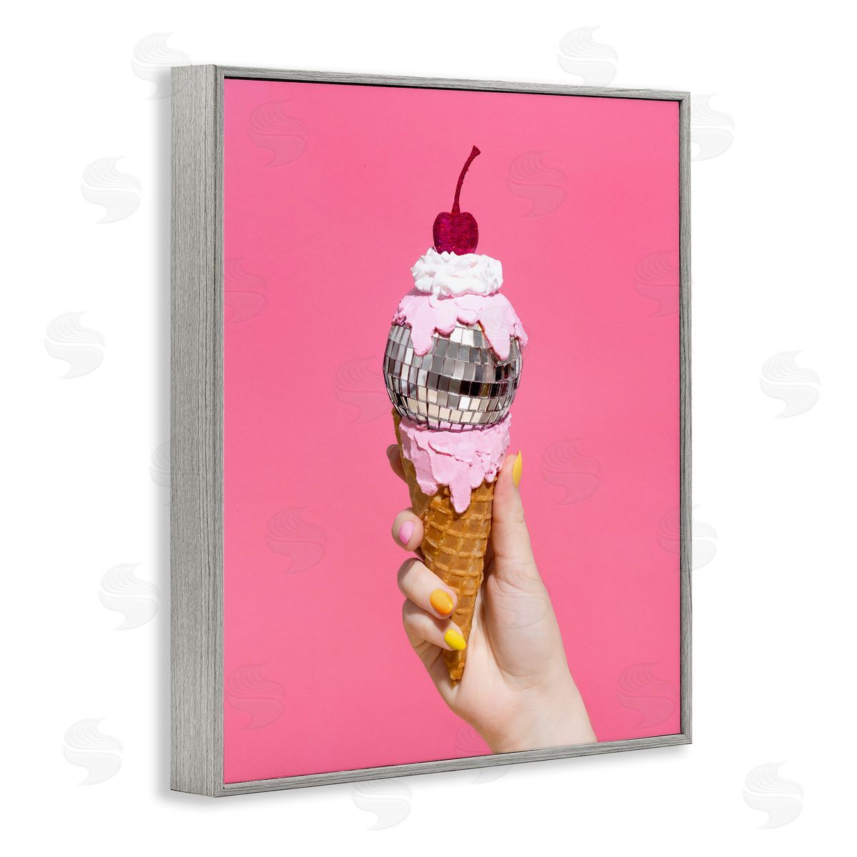 Glam Disco Ice Cream Grey Frame Print Wall Art, Home Decor by LISH Creative