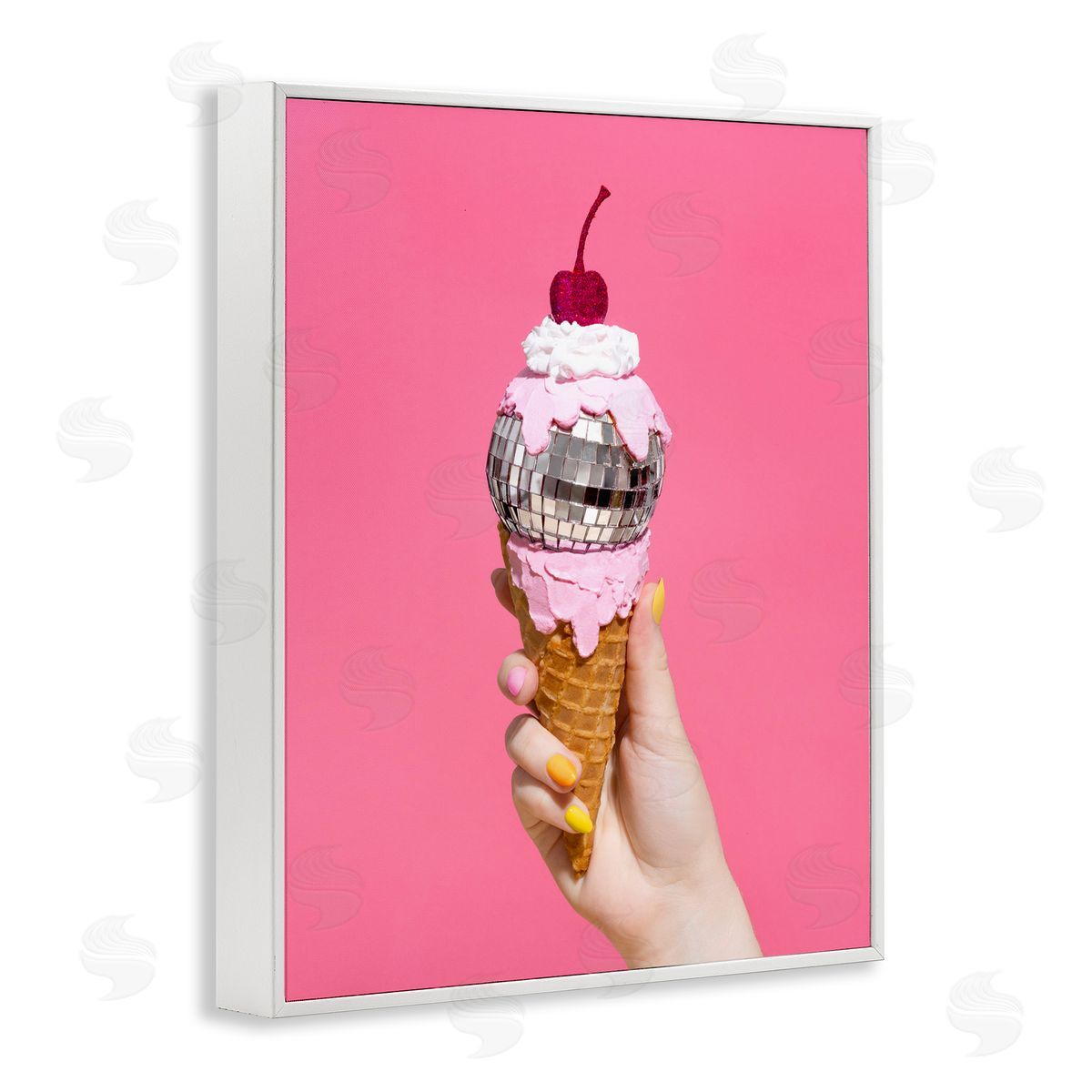 Glam Disco Ice Cream White Frame Print Wall Art, Home Decor by LISH Creative