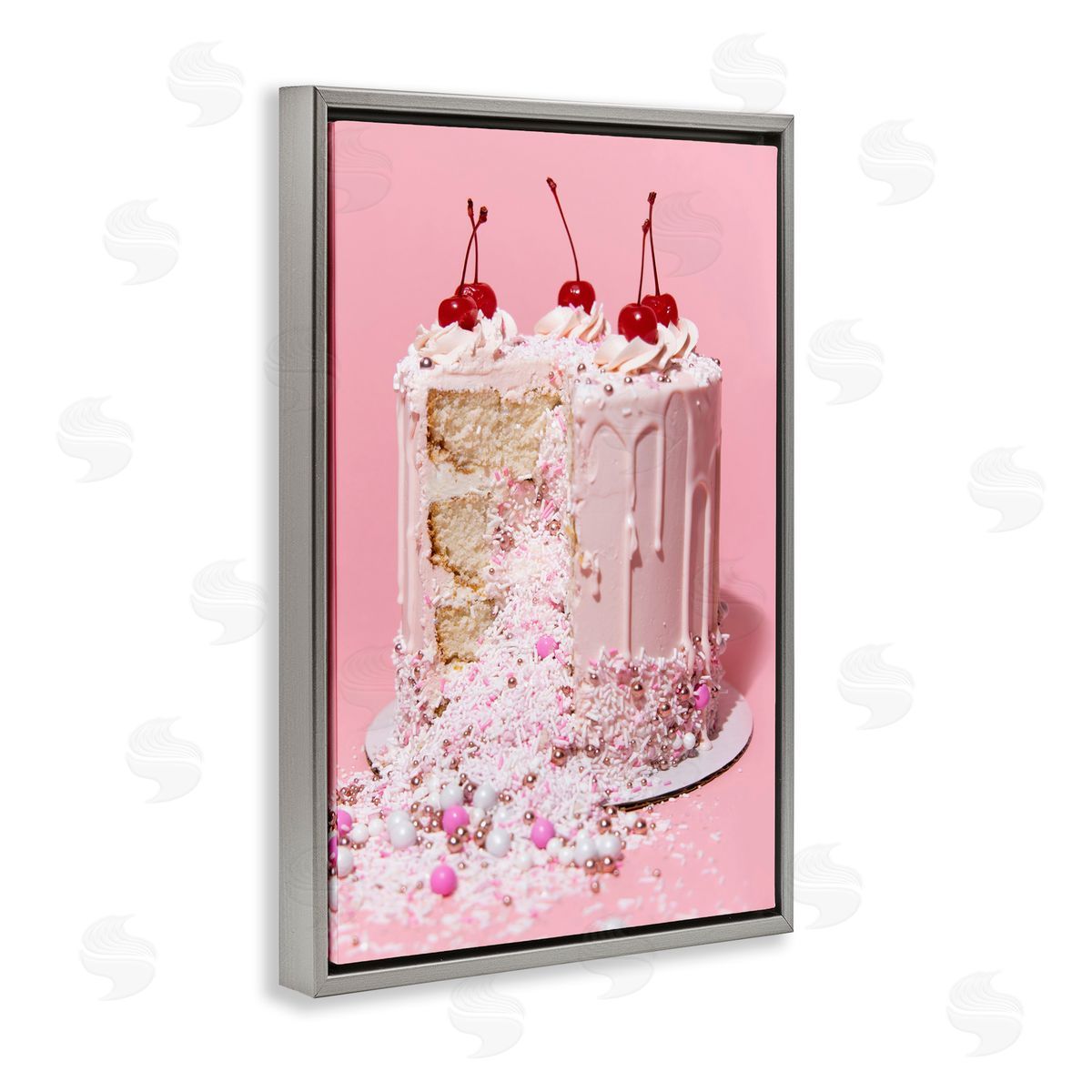Glam Gemstone Cake Grey Floating Frame Canvas Wall Art, Home Decor by LISH Creative