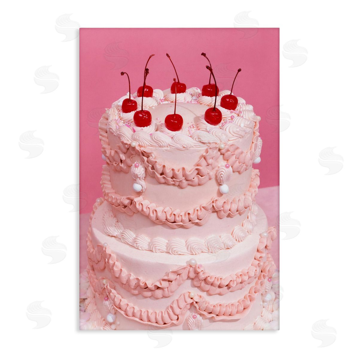 Pink Cherries Cake Canvas Wall Art, Home Decor by LISH Creative