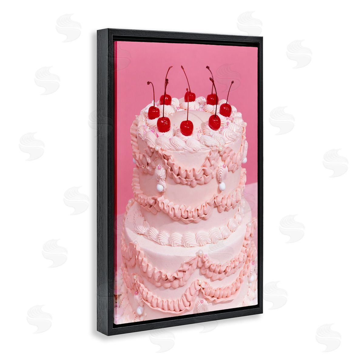 Pink Cherries Cake Black Floating Frame Canvas Wall Art, Home Decor by LISH Creative