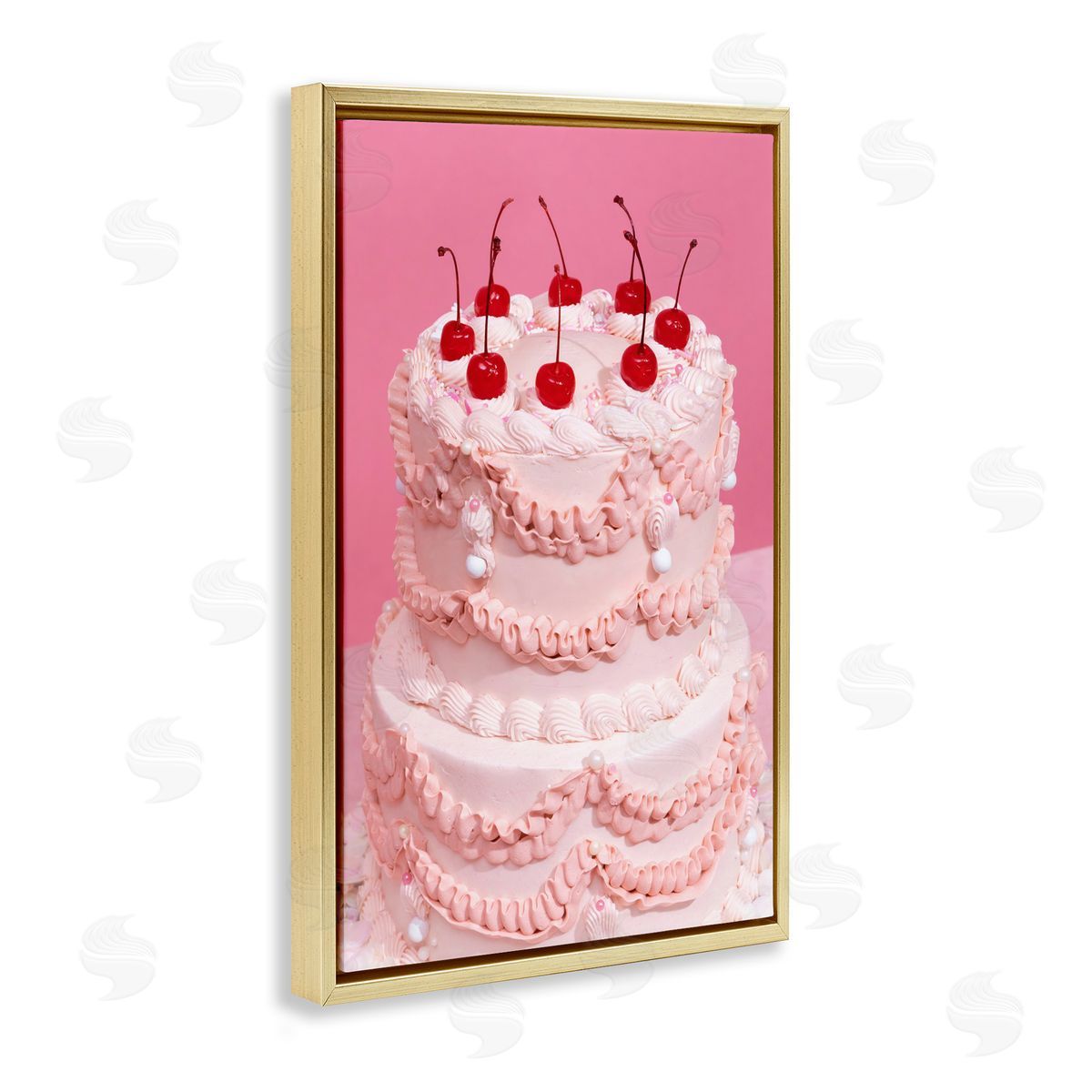 Pink Cherries Cake Gold Floating Frame Canvas Wall Art, Home Decor by LISH Creative