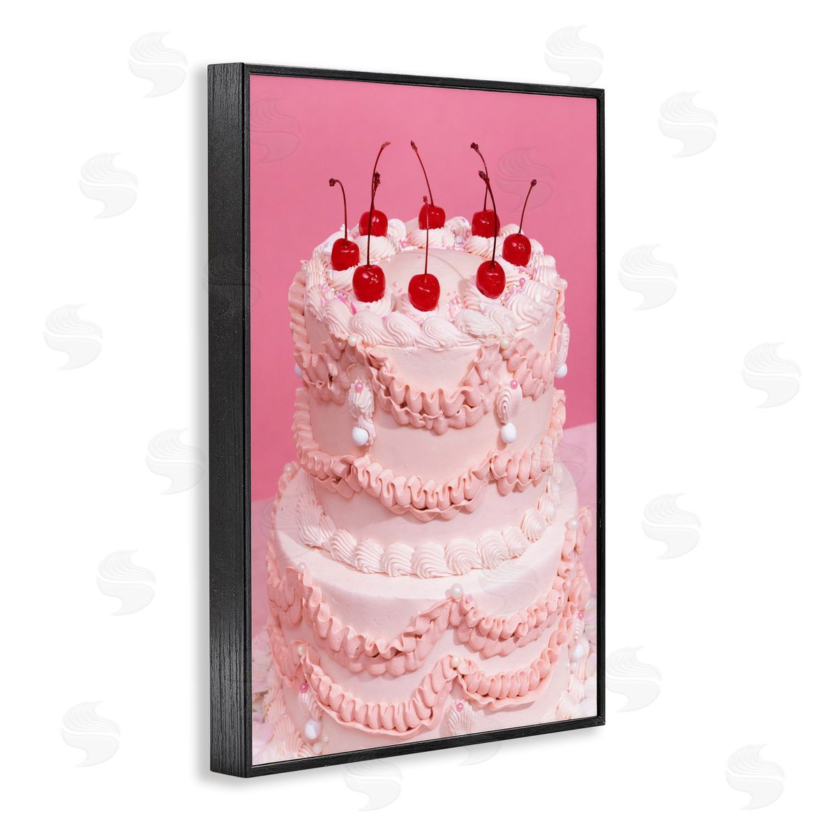 Pink Cherries Cake Black Frame Print Wall Art, Home Decor by LISH Creative