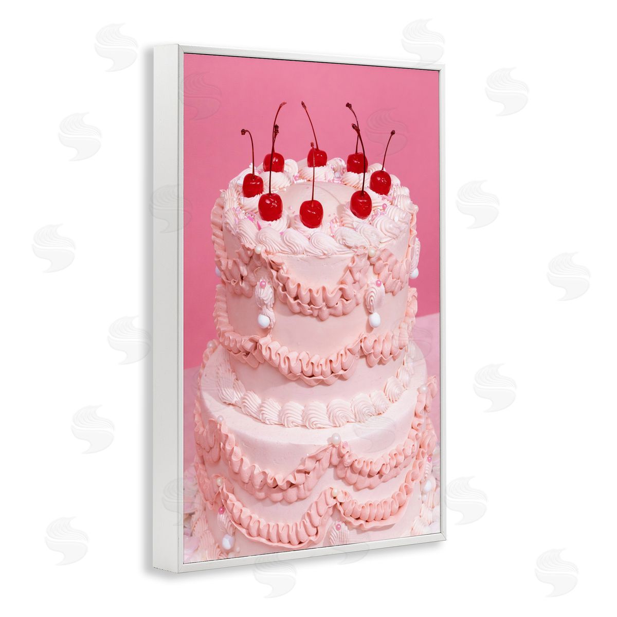 Pink Cherries Cake White Frame Print Wall Art, Home Decor by LISH Creative