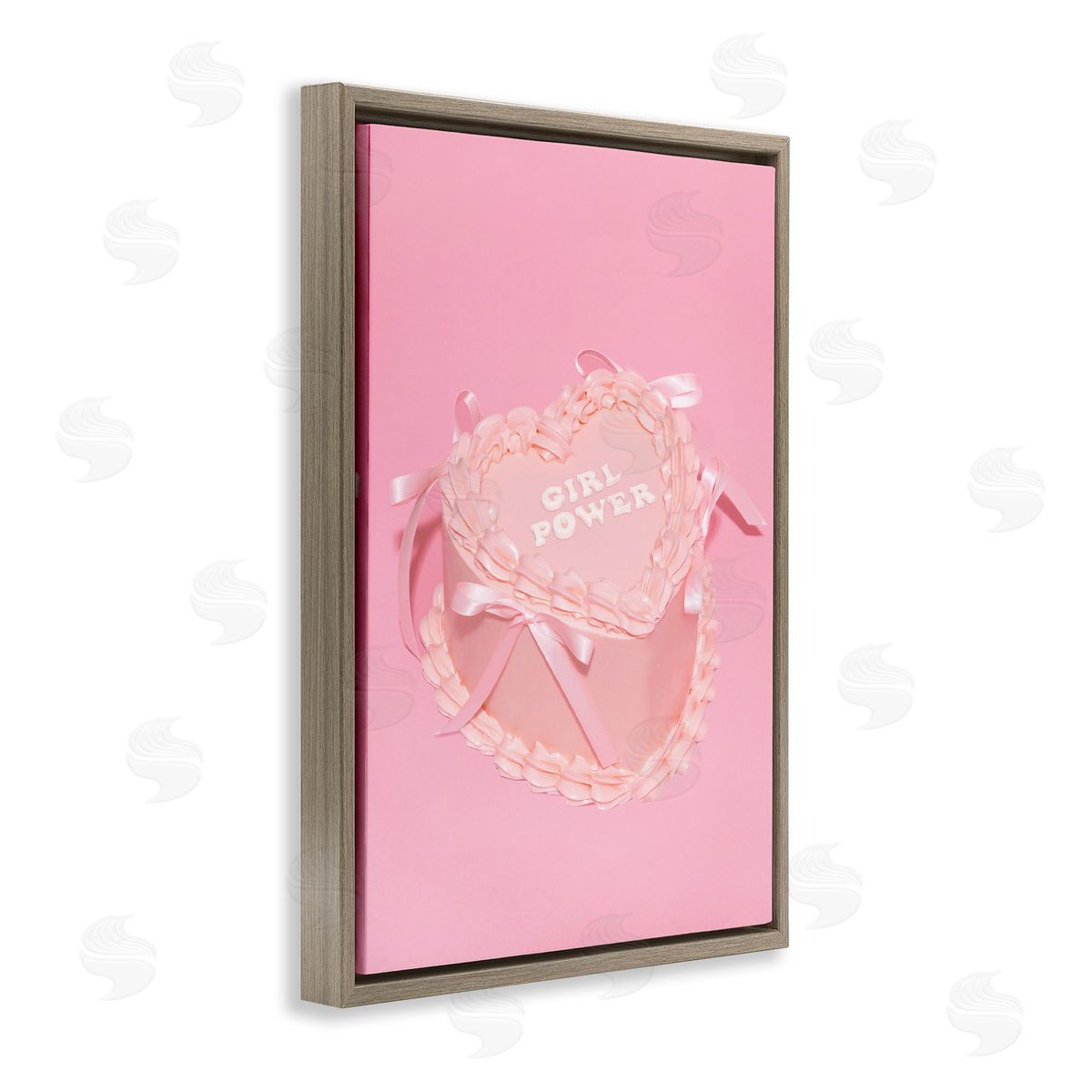 Pink Girl Power Cake Brown Floating Frame Canvas Wall Art, Home Decor by LISH Creative