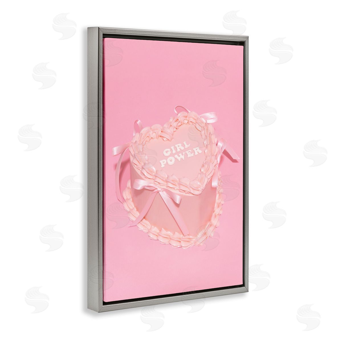 Pink Girl Power Cake Grey Floating Frame Canvas Wall Art, Home Decor by LISH Creative