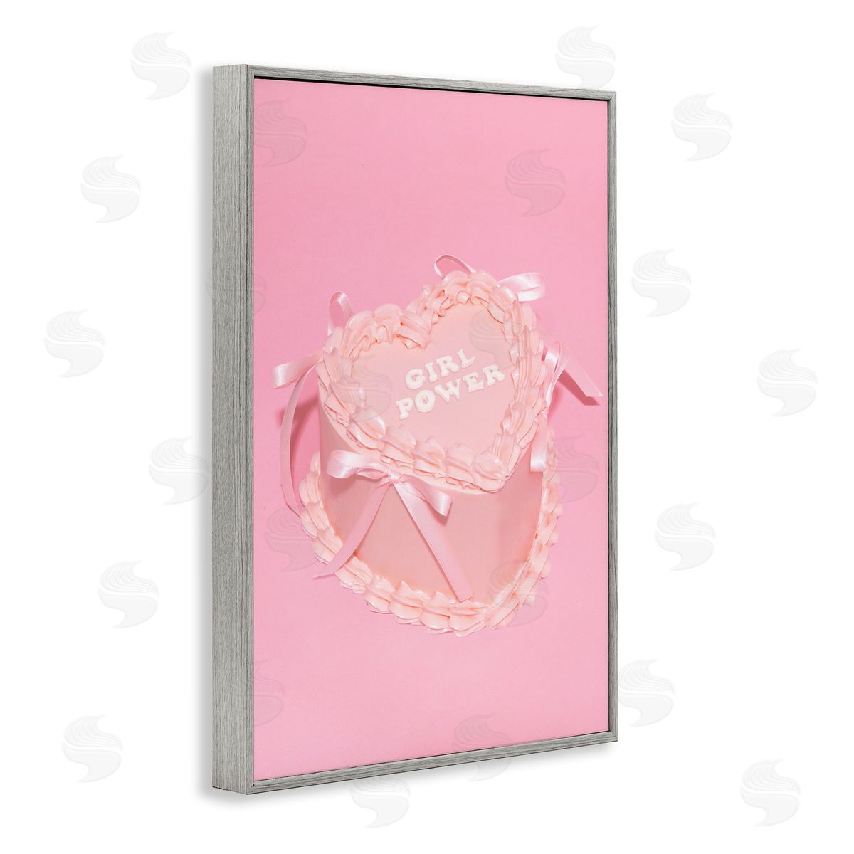 Pink Girl Power Cake Grey Frame Print Wall Art, Home Decor by LISH Creative