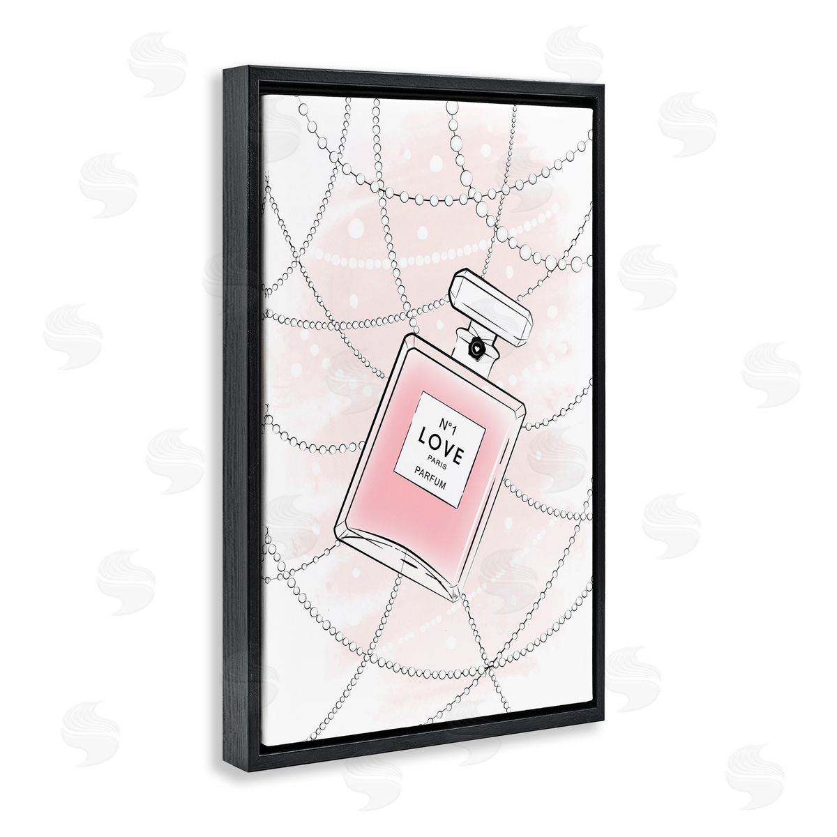 Love Perfume and Pearls Black Floating Frame Canvas Wall Art, Home Decor by Martina Pavlova