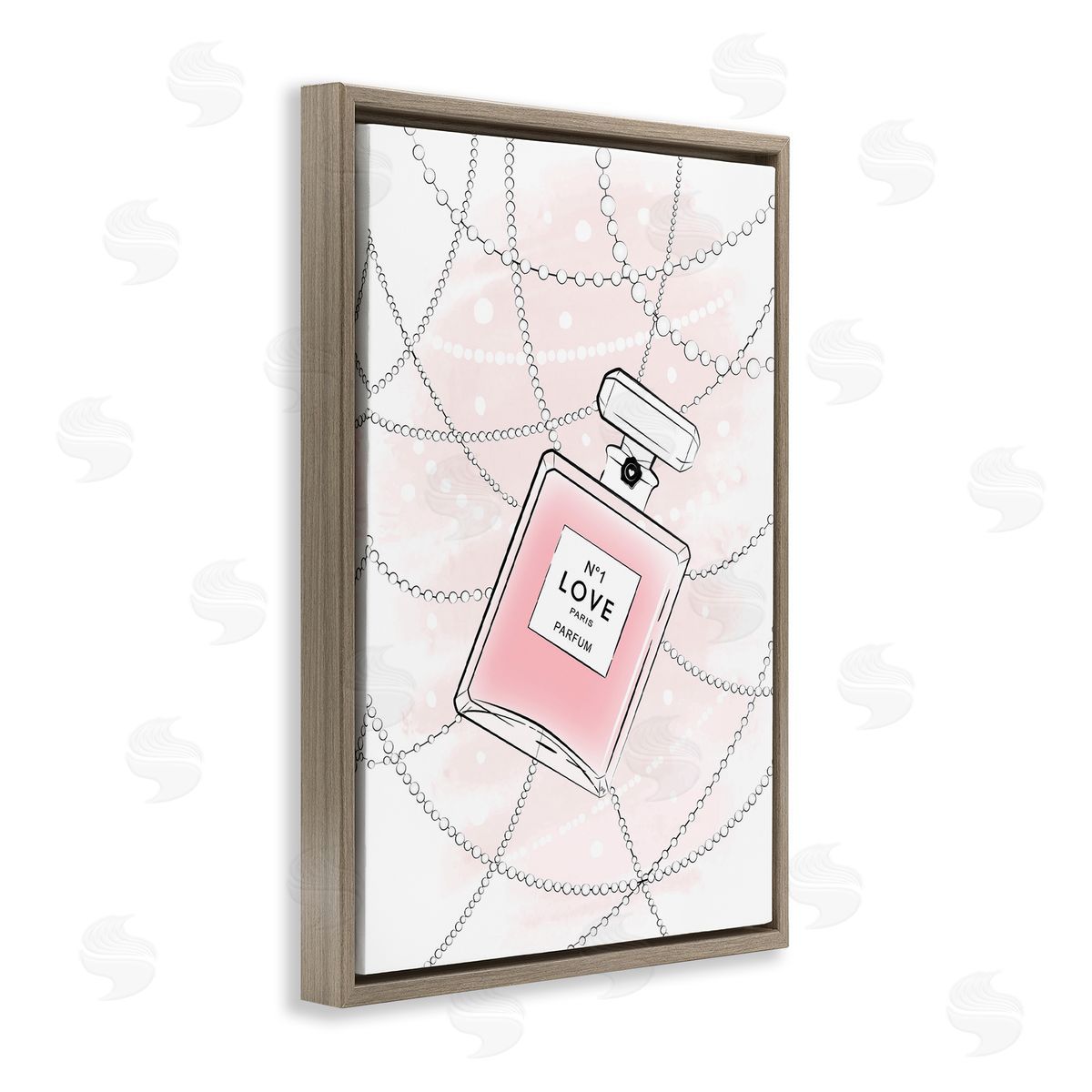 Love Perfume and Pearls Brown Floating Frame Canvas Wall Art, Home Decor by Martina Pavlova