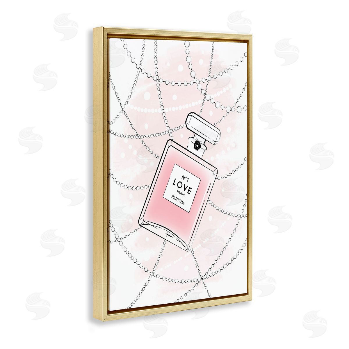 Love Perfume and Pearls Gold Floating Frame Canvas Wall Art, Home Decor by Martina Pavlova