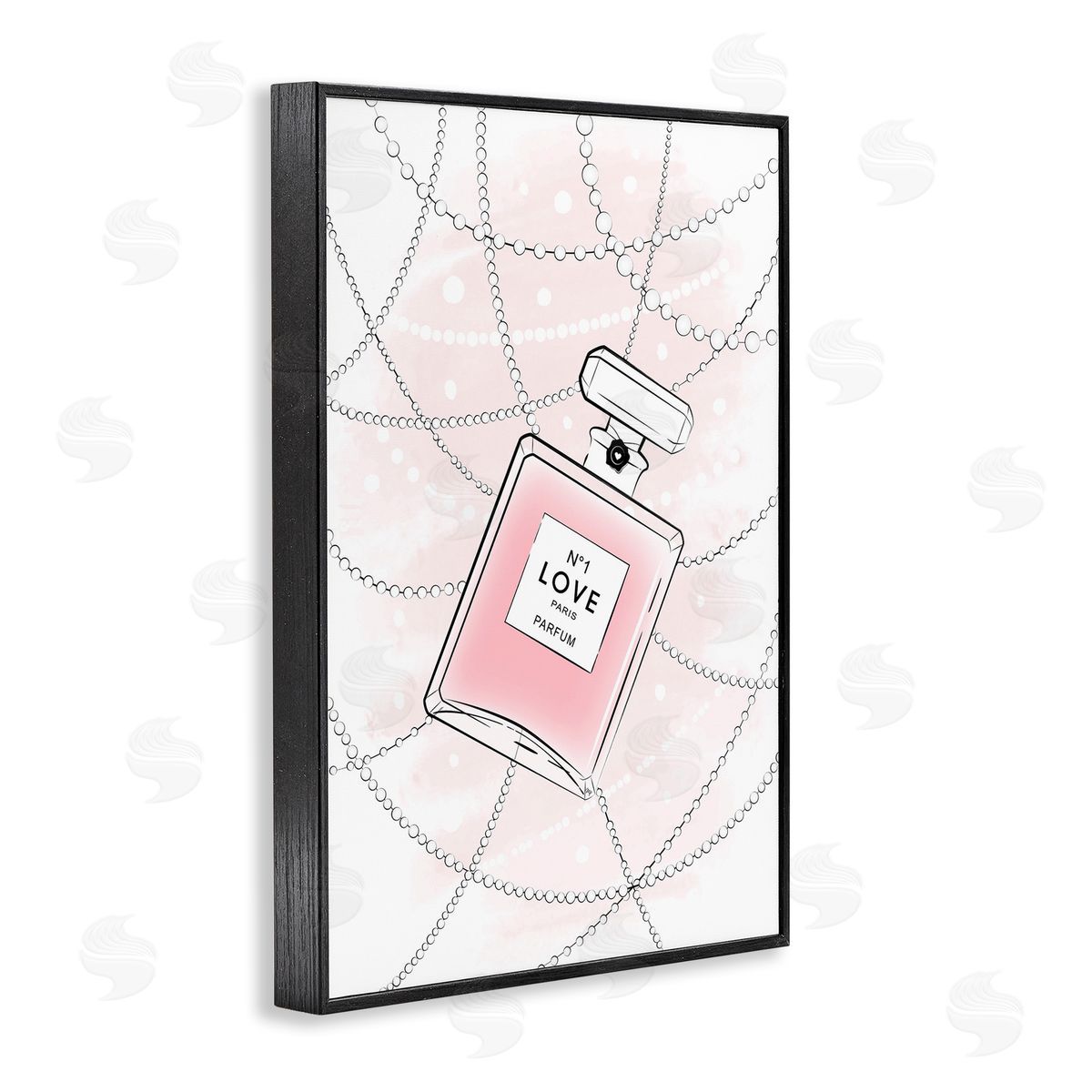 Love Perfume and Pearls Black Frame Print Wall Art, Home Decor by Martina Pavlova