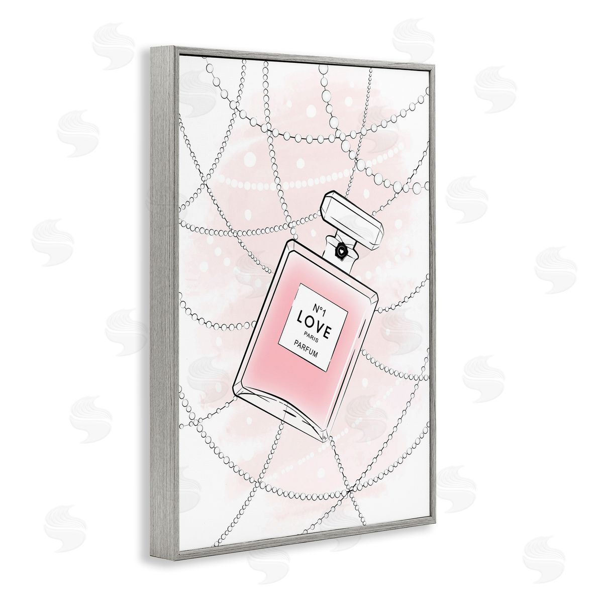 Love Perfume and Pearls Grey Frame Print Wall Art, Home Decor by Martina Pavlova