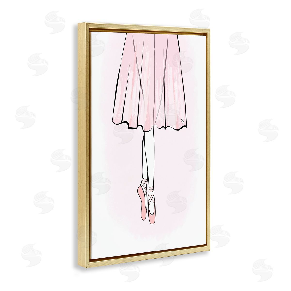 Dress and Ballet Shoes Gold Floating Frame Canvas Wall Art, Home Decor by Martina Pavlova