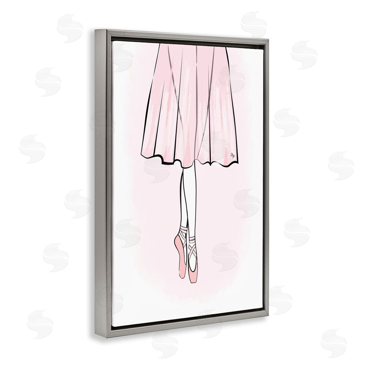 Dress and Ballet Shoes Grey Floating Frame Canvas Wall Art, Home Decor by Martina Pavlova