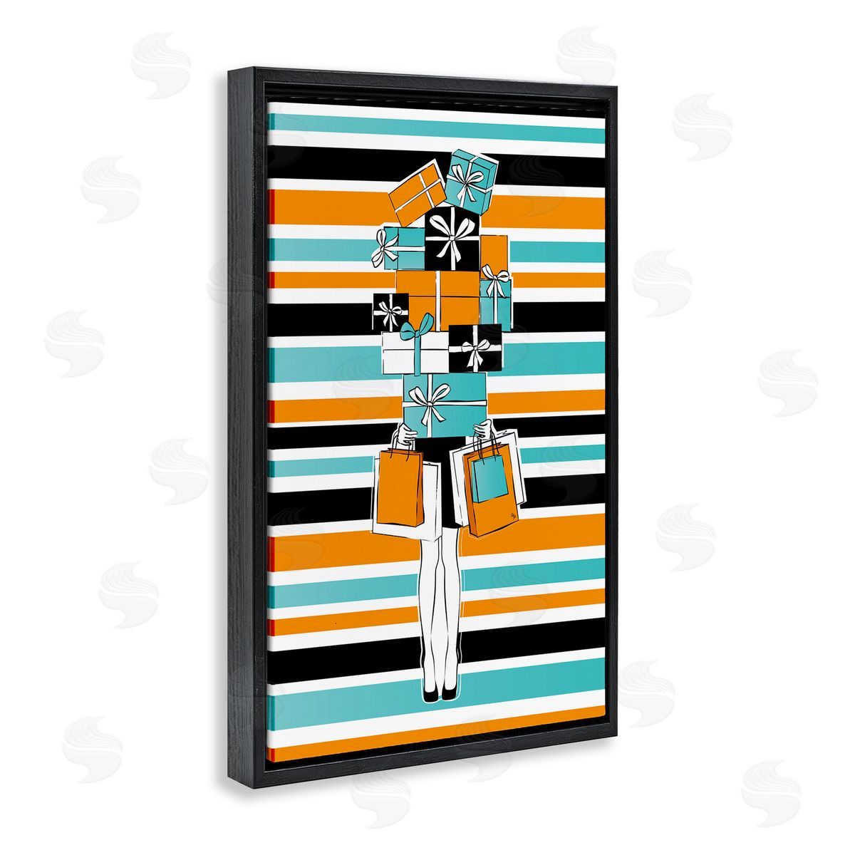 Stacked Shopping Boxes Black Floating Frame Canvas Wall Art, Home Decor by Martina Pavlova