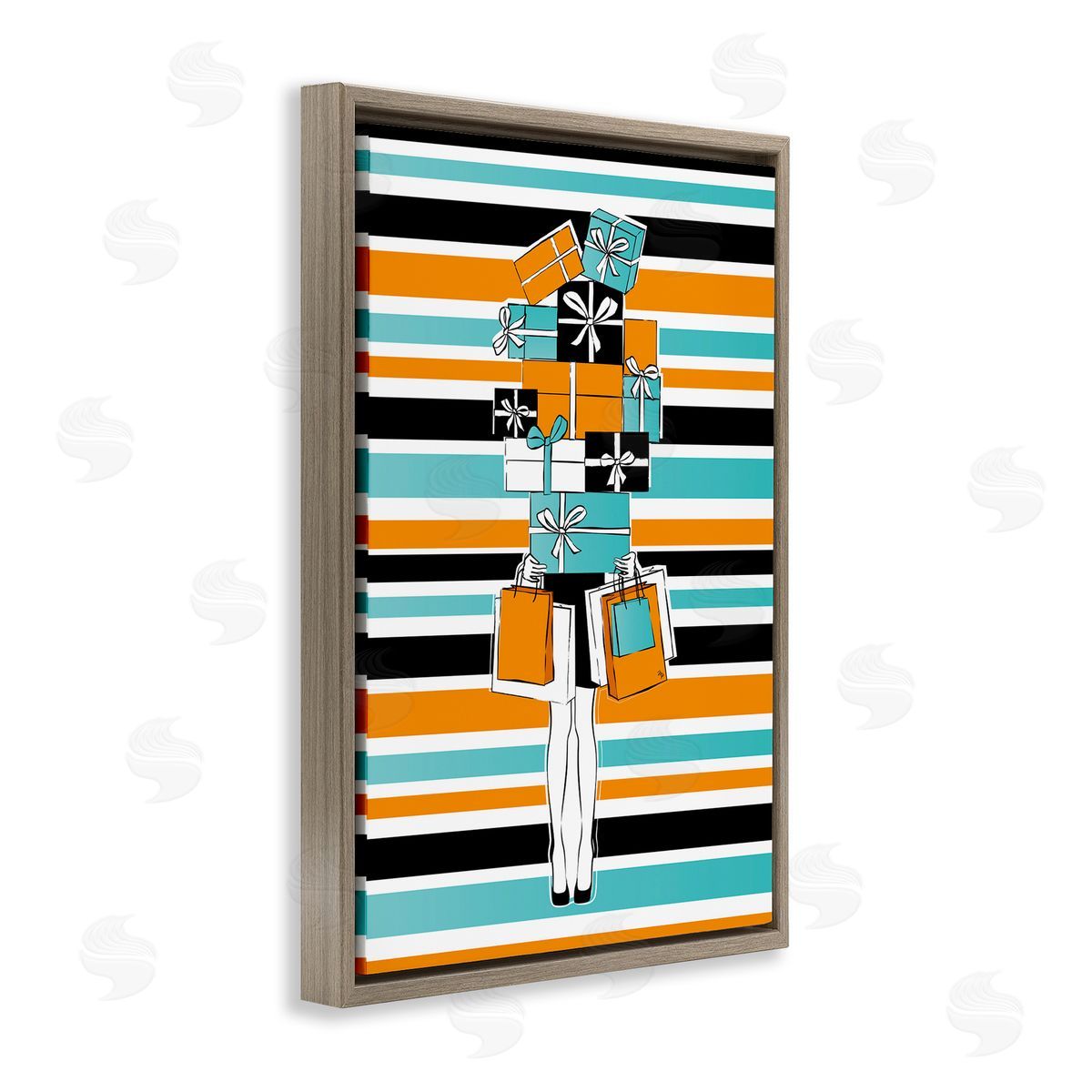 Stacked Shopping Boxes Brown Floating Frame Canvas Wall Art, Home Decor by Martina Pavlova