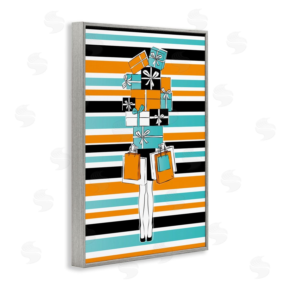 Stacked Shopping Boxes Grey Frame Print Wall Art, Home Decor by Martina Pavlova