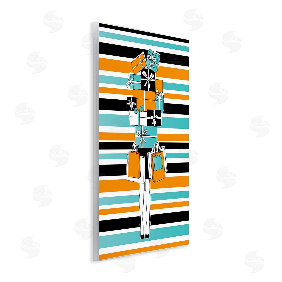 Stacked Shopping Boxes Wood Plaque Wall Art, Home Decor by Martina Pavlova