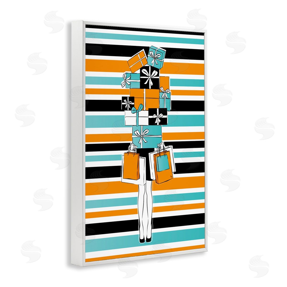 Stacked Shopping Boxes White Frame Print Wall Art, Home Decor by Martina Pavlova