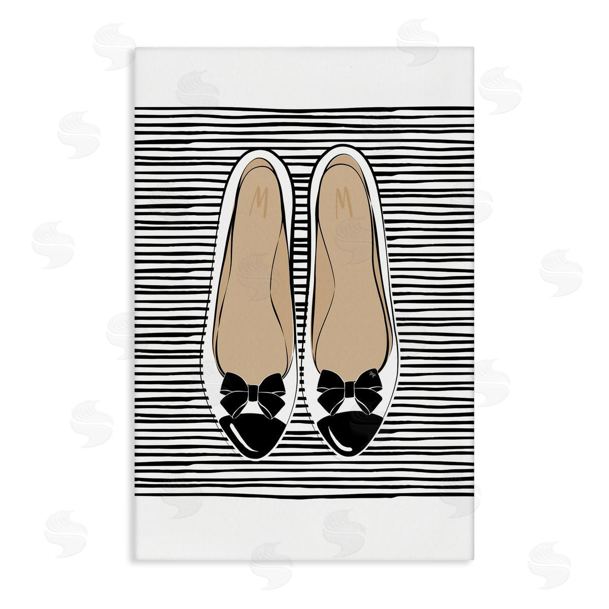 Bow Flats on Stripes Canvas Wall Art, Home Decor by Martina Pavlova