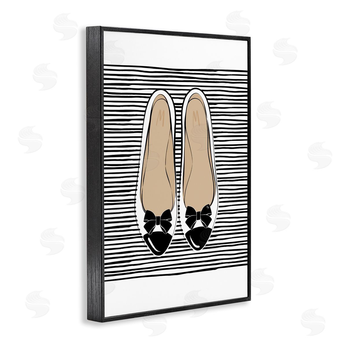 Bow Flats on Stripes Black Frame Print Wall Art, Home Decor by Martina Pavlova