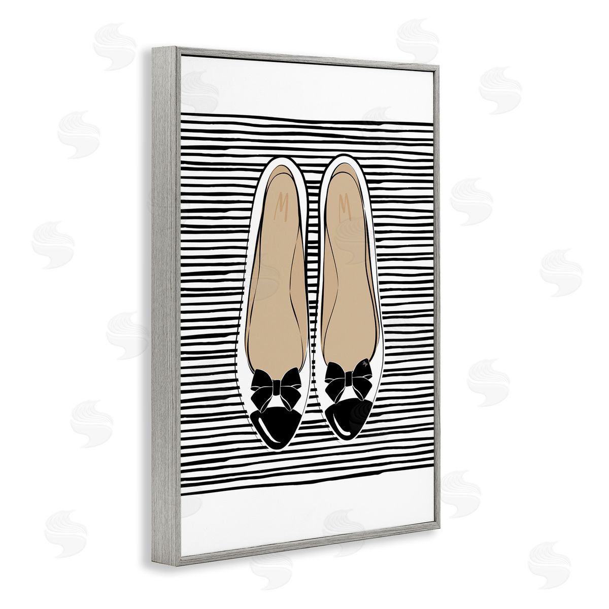 Bow Flats on Stripes Grey Frame Print Wall Art, Home Decor by Martina Pavlova