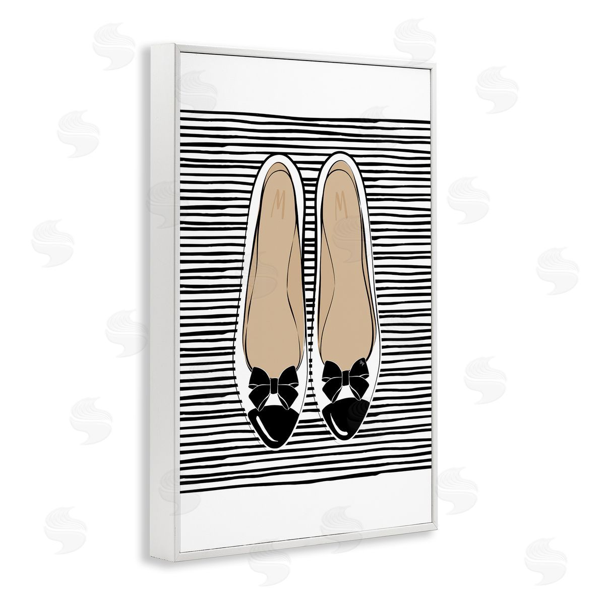 Bow Flats on Stripes White Frame Print Wall Art, Home Decor by Martina Pavlova