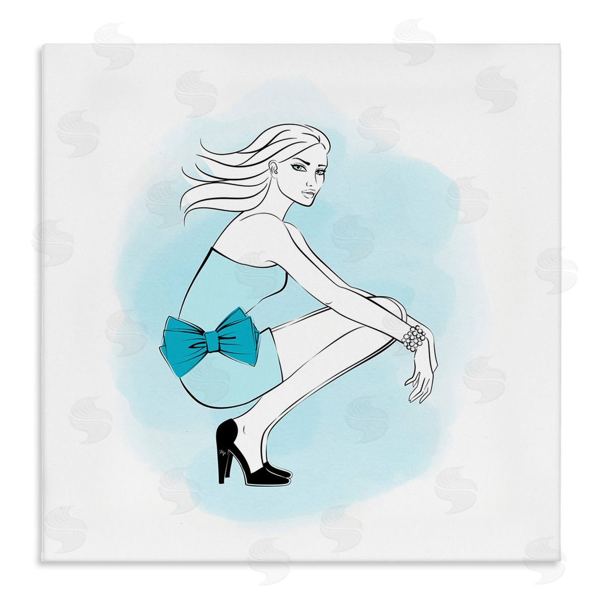 Girl with Blue Bow Canvas Wall Art, Home Decor by Martina Pavlova