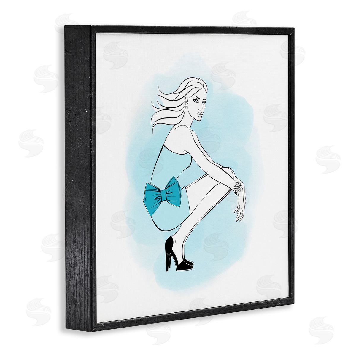 Girl with Blue Bow Black Frame Print Wall Art, Home Decor by Martina Pavlova