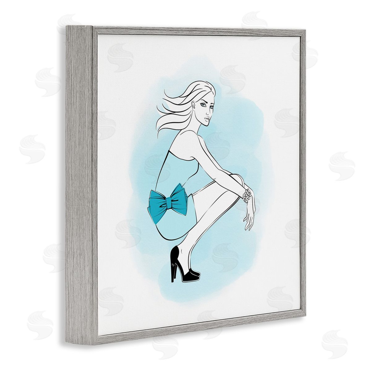 Girl with Blue Bow Grey Frame Print Wall Art, Home Decor by Martina Pavlova